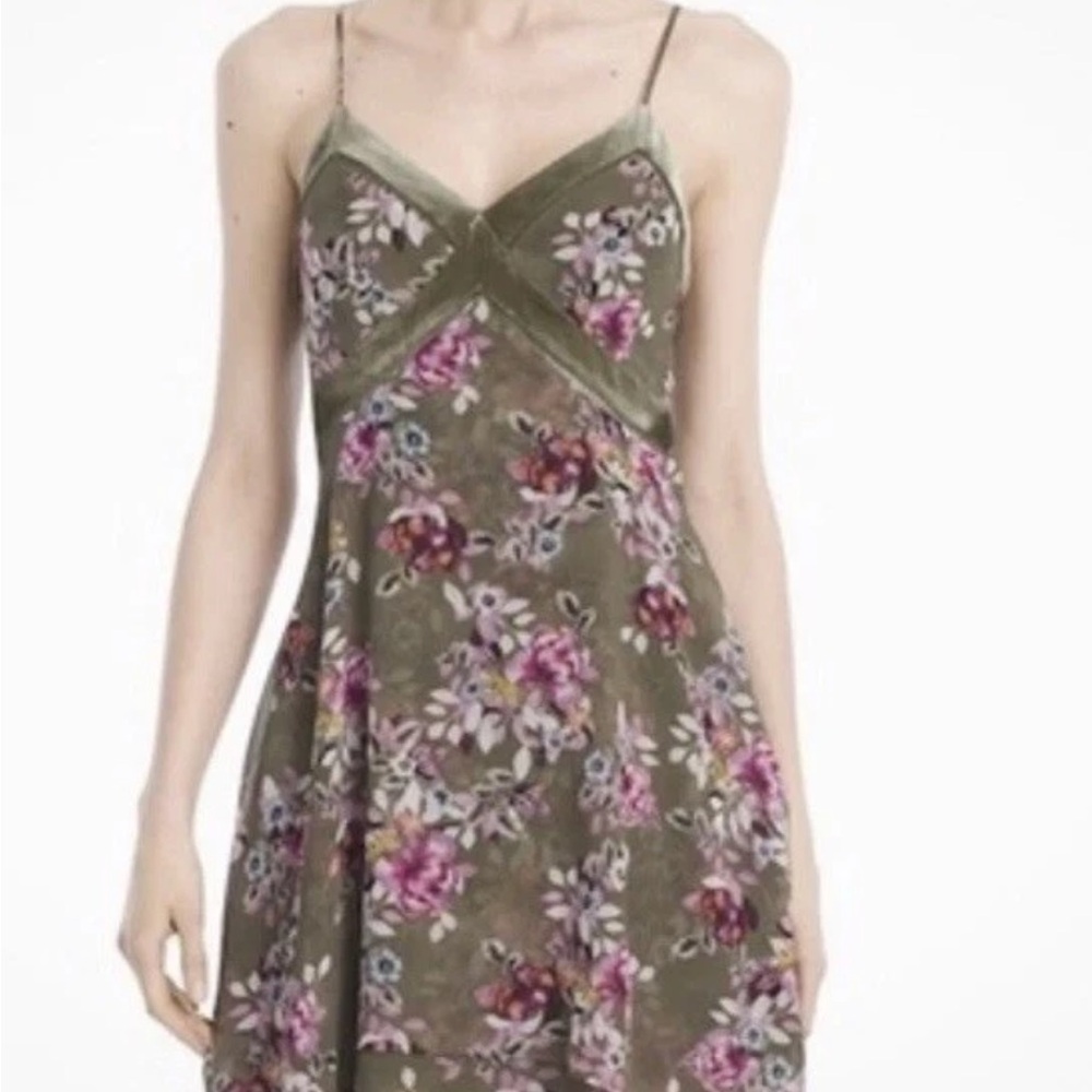 White House Black Market Floral Midi Dress Size 16 Olive Tiered Sleeveless